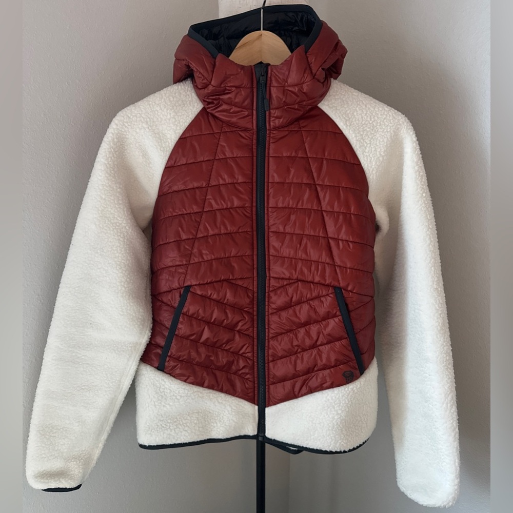 Mountain Hardwear Altius Hybrid Hooded Jacket XS | Insulated Fleece | Red Cream